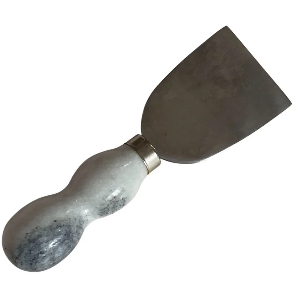 Cheese Spreader Charcuterie Set Gray/White Polished Marble Stainless Steel 5.5
